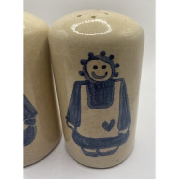 Folk Art Ceramic Blue & Cream Raggedy Ann Andy Dolls Salt & Pepper Shaker Set - Picture 3 of 5